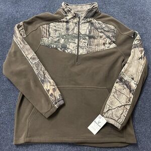 Huntworth Sweatshirt Mens XL Brown Camo Fleece 1/4 Zip Hunting Pullover Pockets